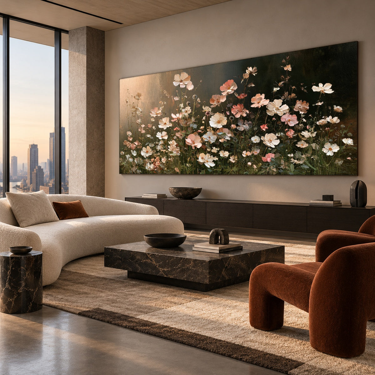 Petals After Sundown - interior setting 3 - expressive contemporary art painting