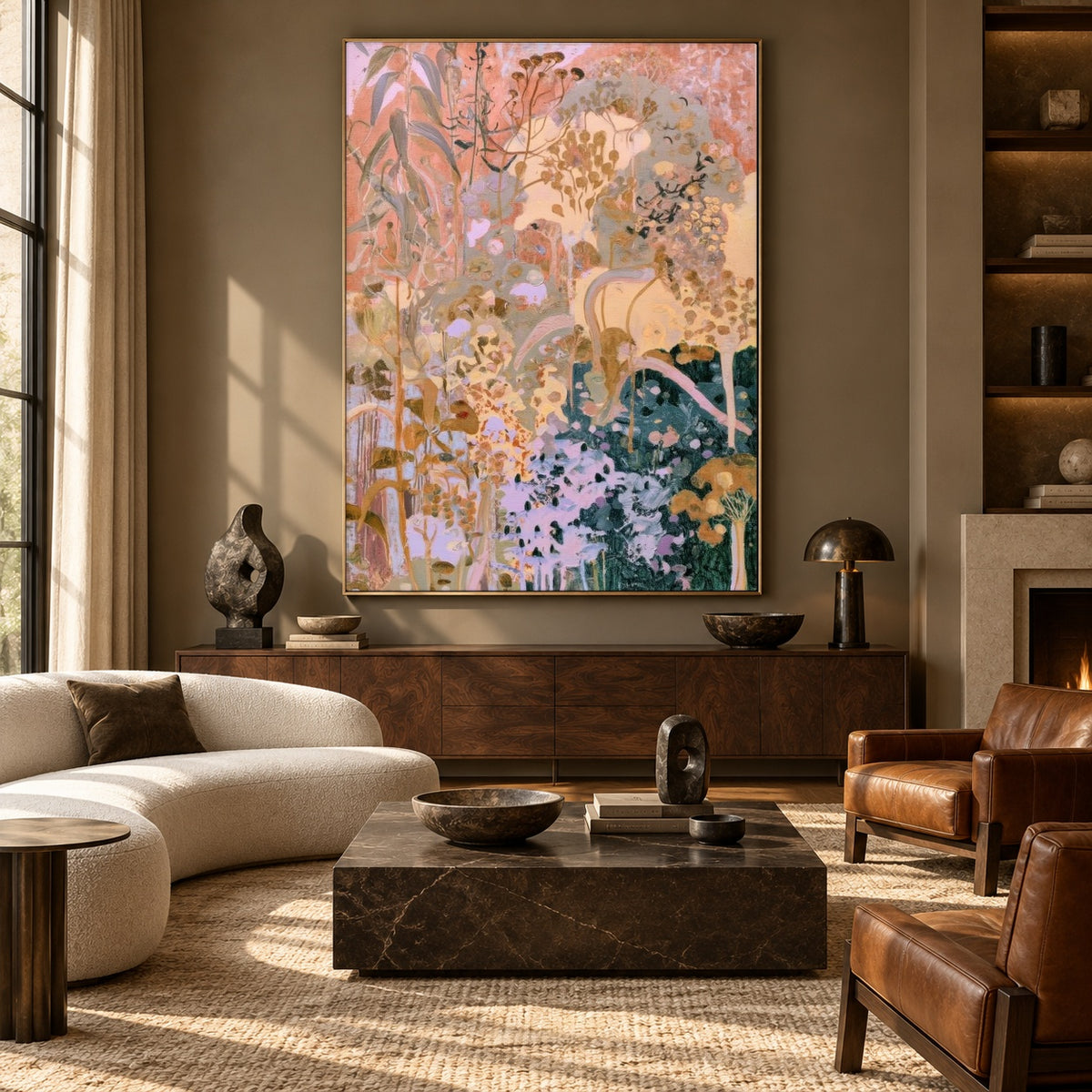 Petals in Pastel Motion - front-view living-room hero - expressive contemporary art painting