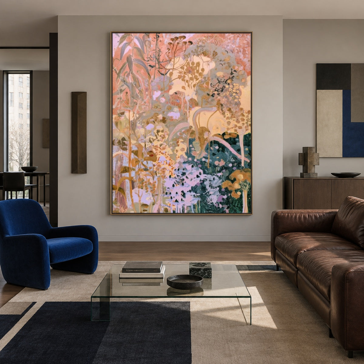 Petals in Pastel Motion - interior setting 3 - expressive contemporary art painting