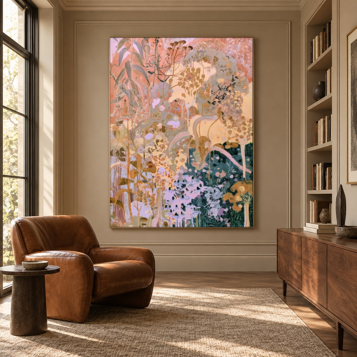 Petals in Pastel Motion - interior setting 5 - expressive contemporary art painting