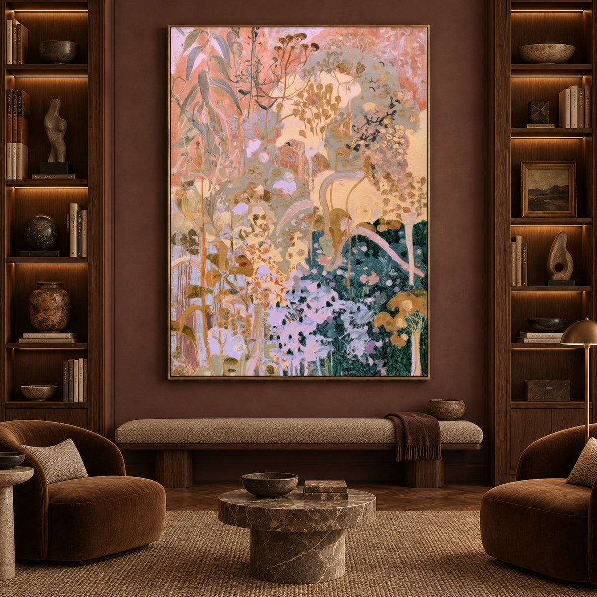 Petals in Pastel Motion - interior setting 7 - expressive contemporary art painting
