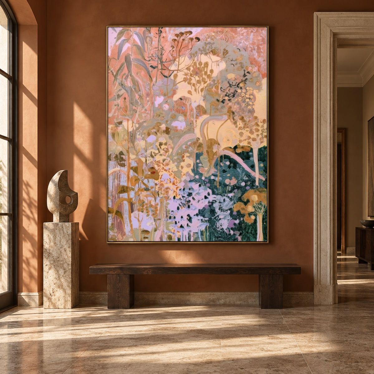 Petals in Pastel Motion - interior setting 8 - expressive contemporary art painting