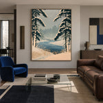 Pines Along Winter Water - front-view living-room hero - expressive contemporary art painting