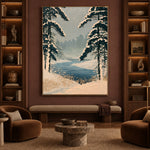 Pines Along Winter Water - interior setting 7 - expressive contemporary art painting