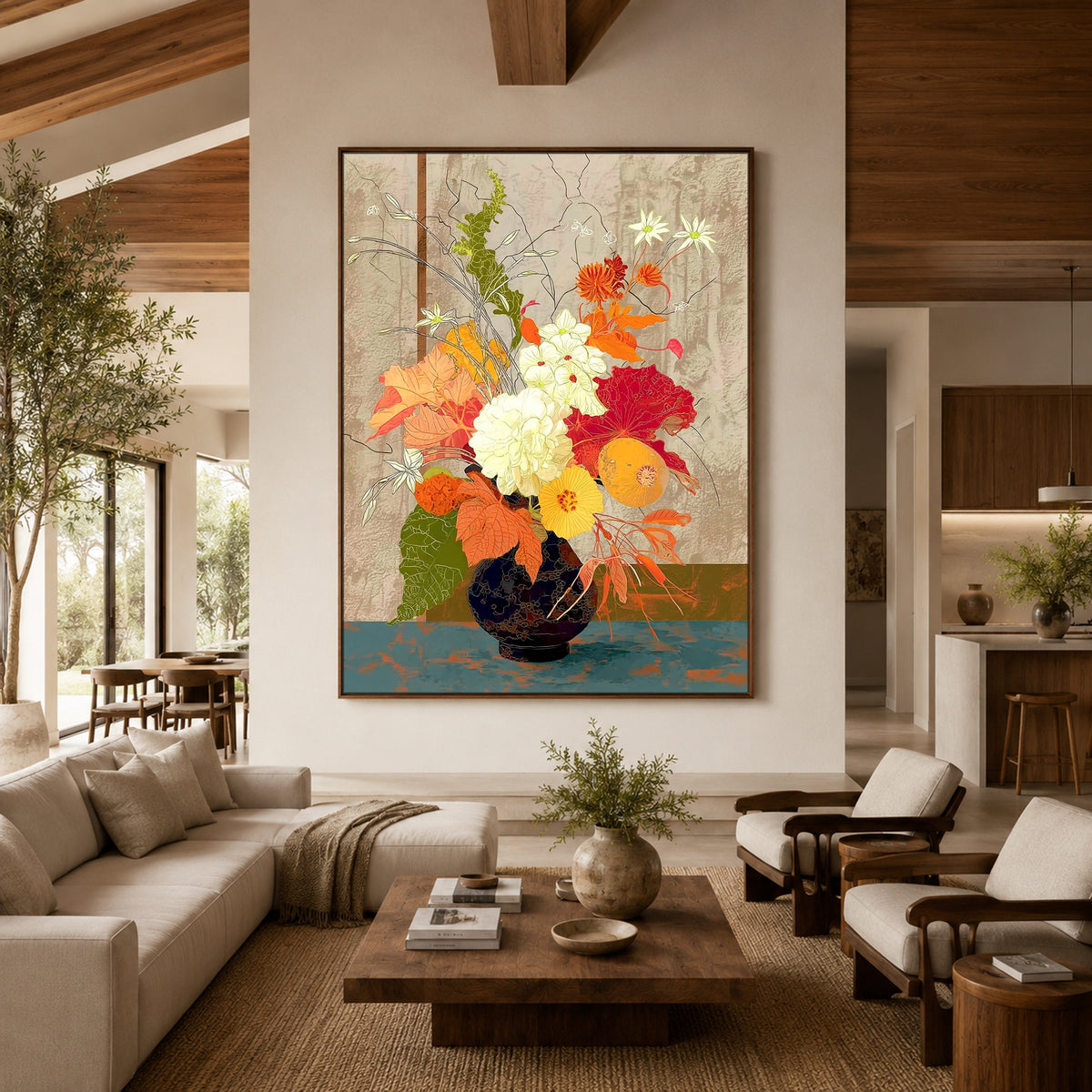 Poppies for the Table - interior setting 3 - expressive contemporary art painting