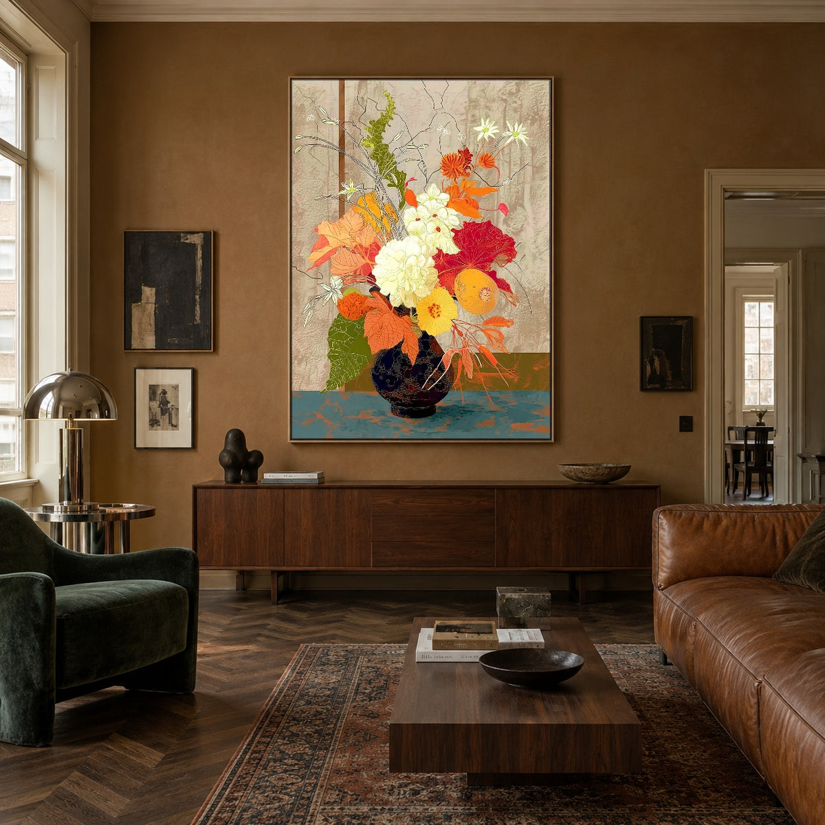 Poppies for the Table - interior setting 4 - expressive contemporary art painting