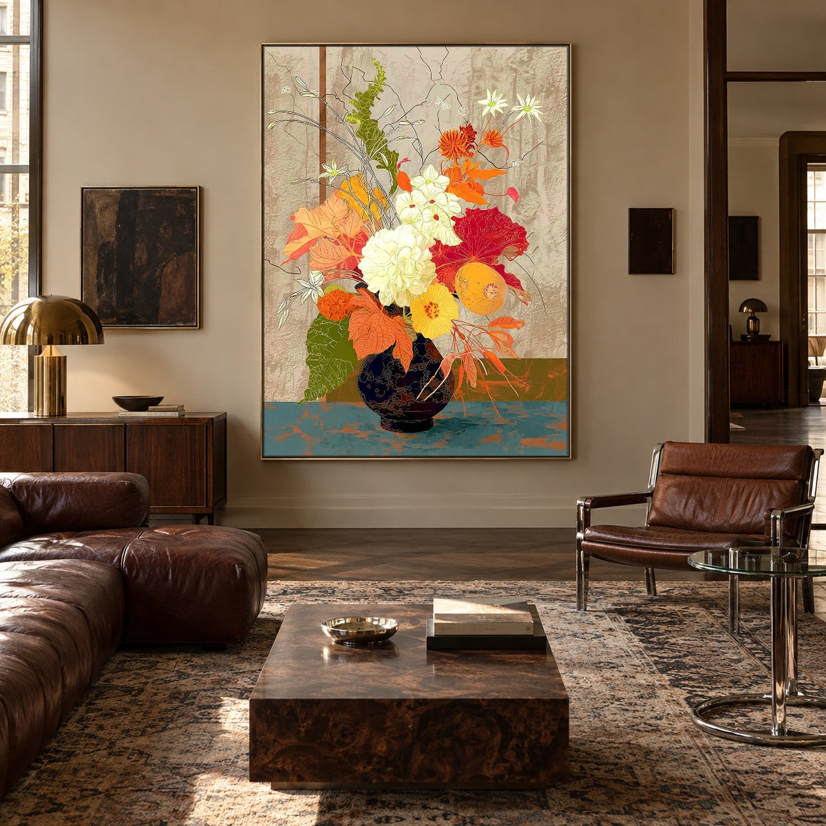 Poppies for the Table - interior setting 5 - expressive contemporary art painting