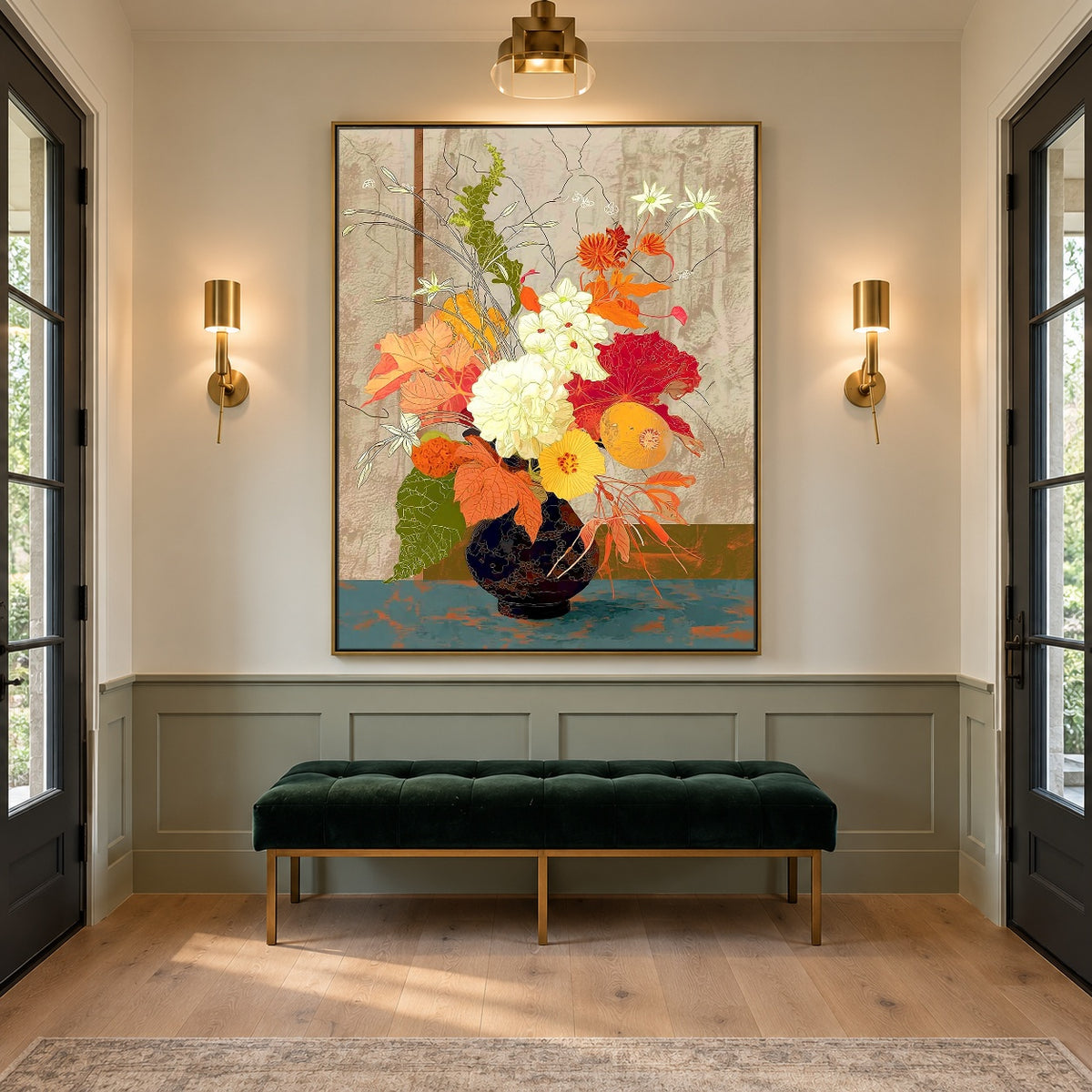 Poppies for the Table - interior setting 7 - expressive contemporary art painting