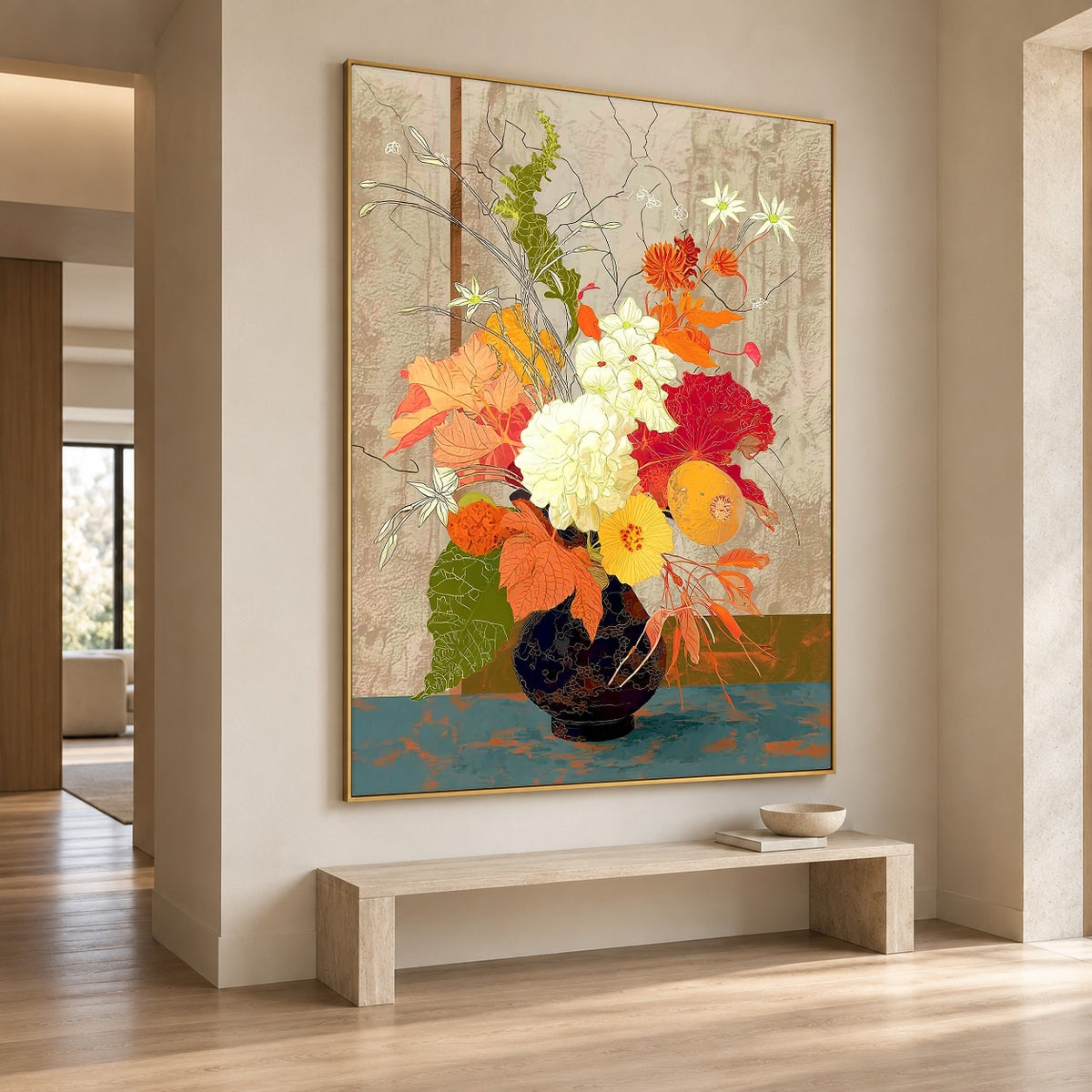 Poppies for the Table - interior setting 8 - expressive contemporary art painting