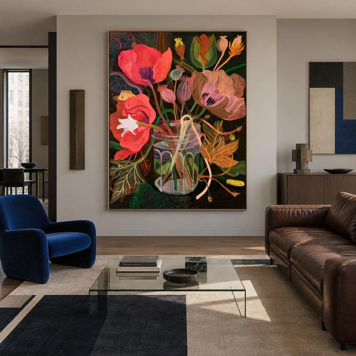 Poppies in Full Voice - front-view living-room hero - expressive contemporary art painting