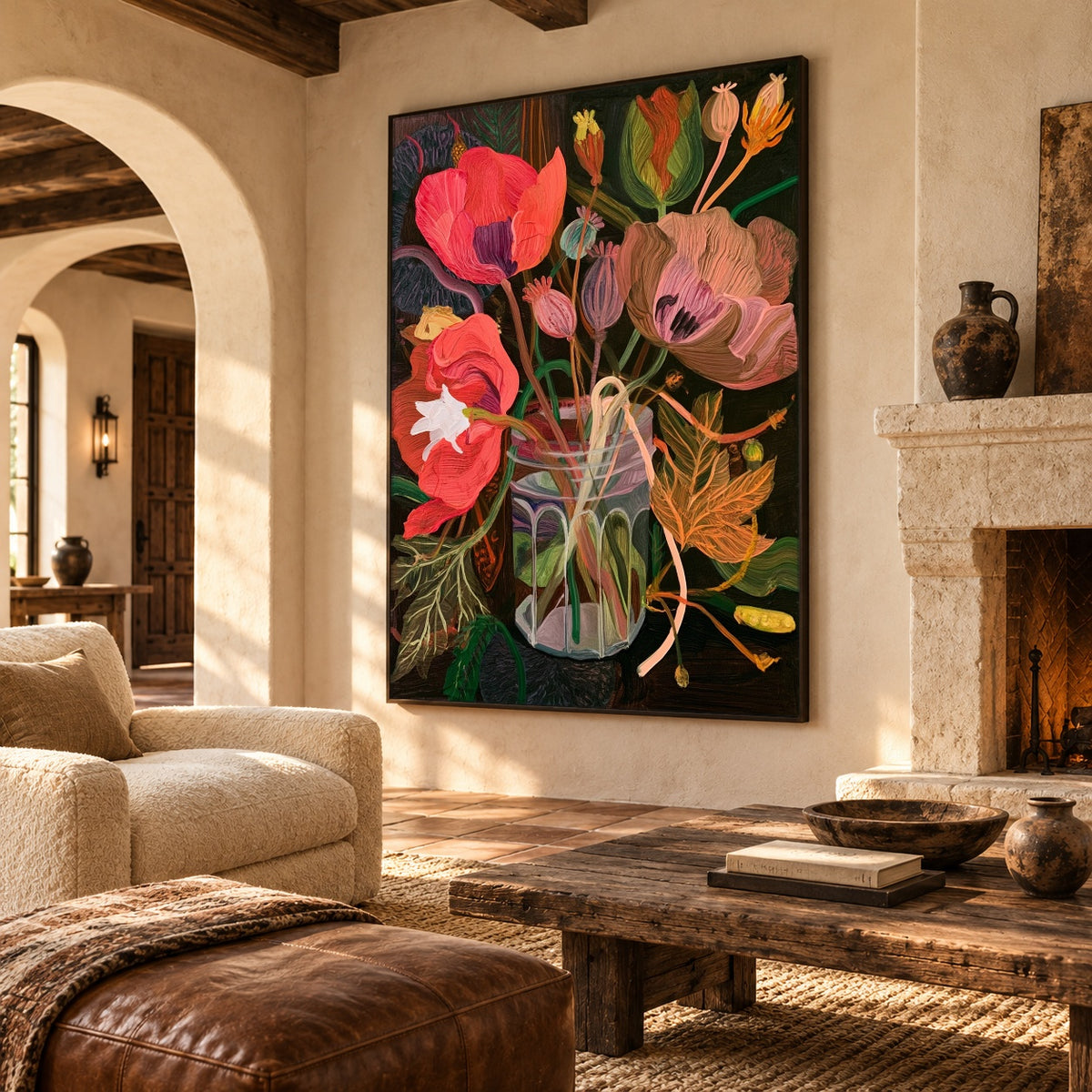 Poppies in Full Voice - oblique view - expressive contemporary art painting