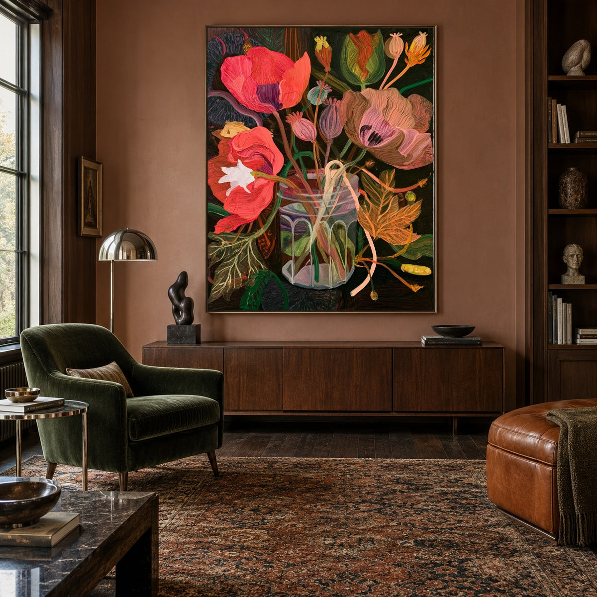 Poppies in Full Voice - interior setting 3 - expressive contemporary art painting