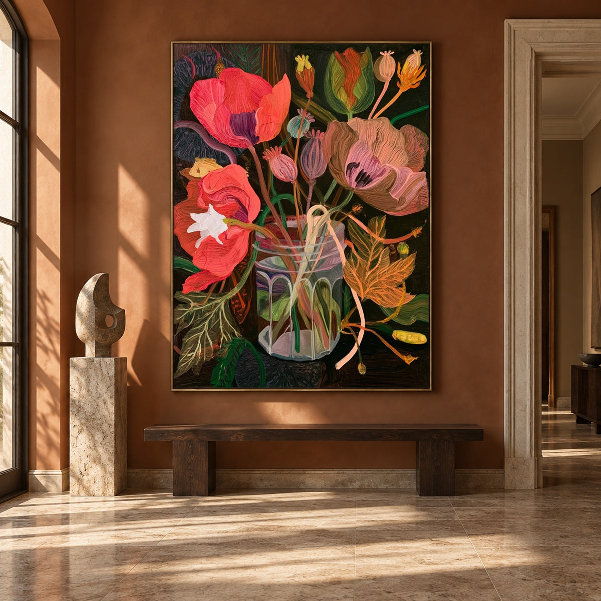 Poppies in Full Voice - interior setting 5 - expressive contemporary art painting