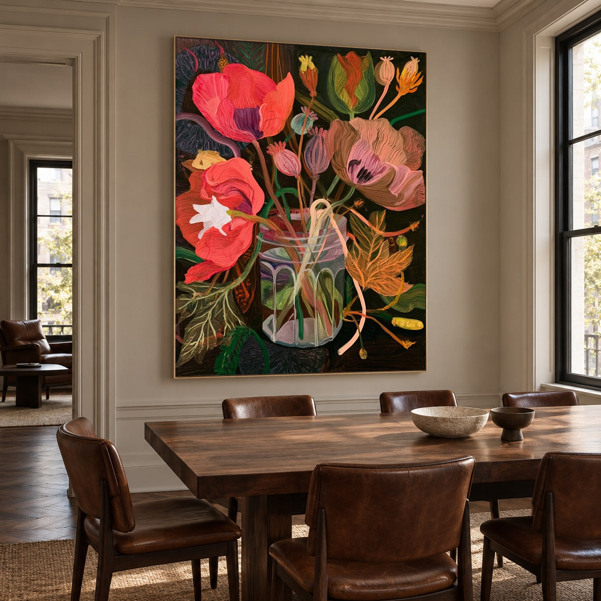 Poppies in Full Voice - interior setting 6 - expressive contemporary art painting