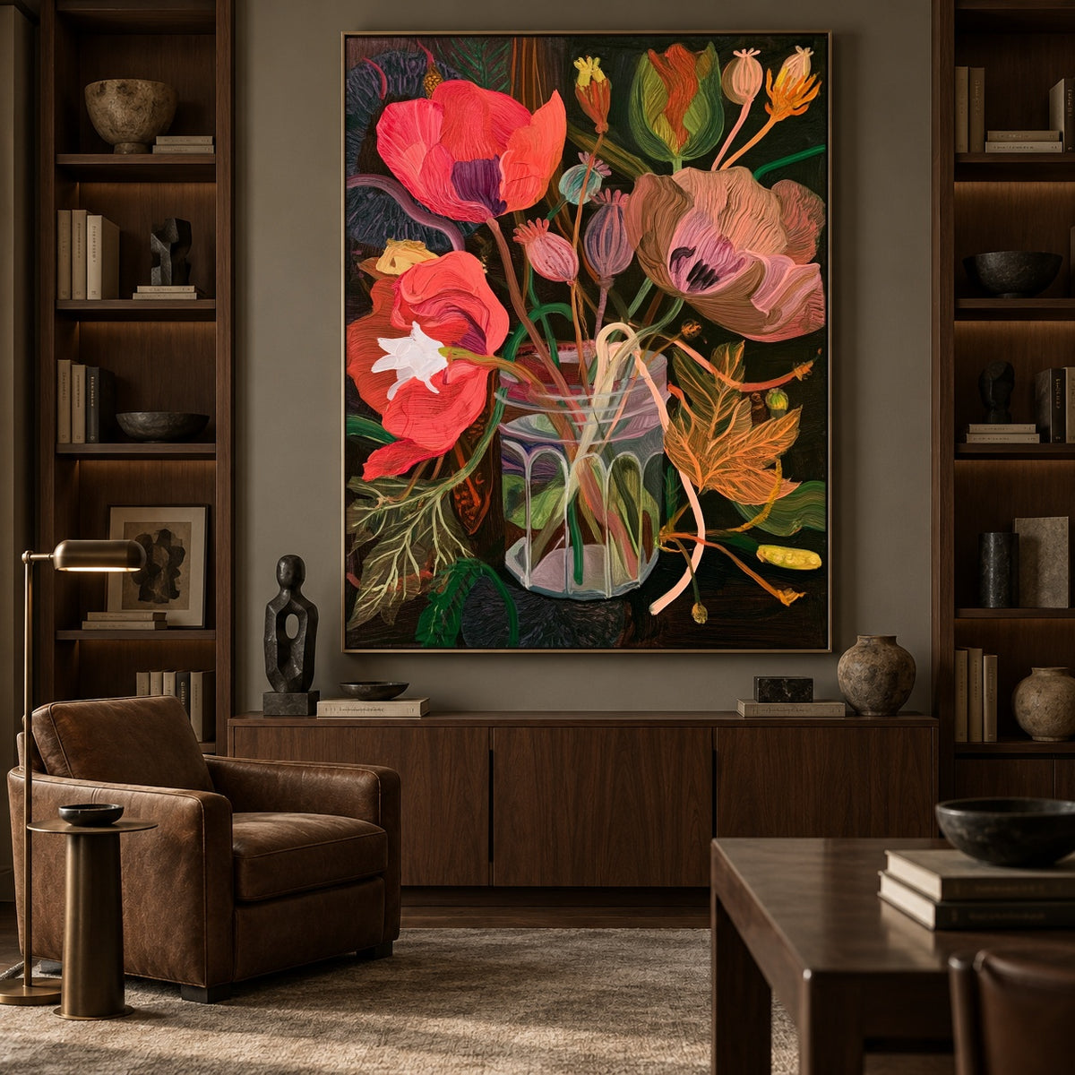 Poppies in Full Voice - interior setting 8 - expressive contemporary art painting