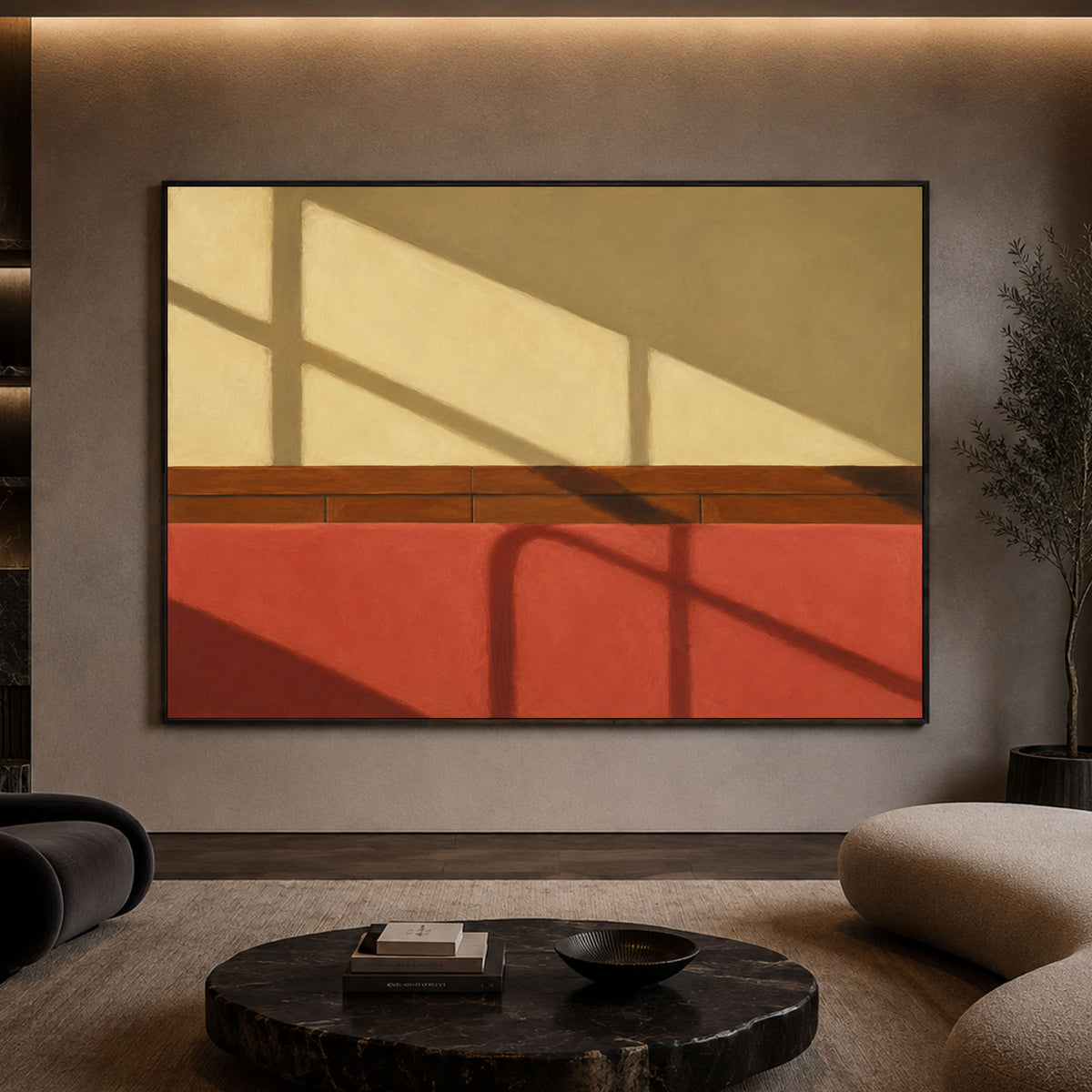 Quiet Geometry of Sun - interior setting 07 - expressive contemporary art painting