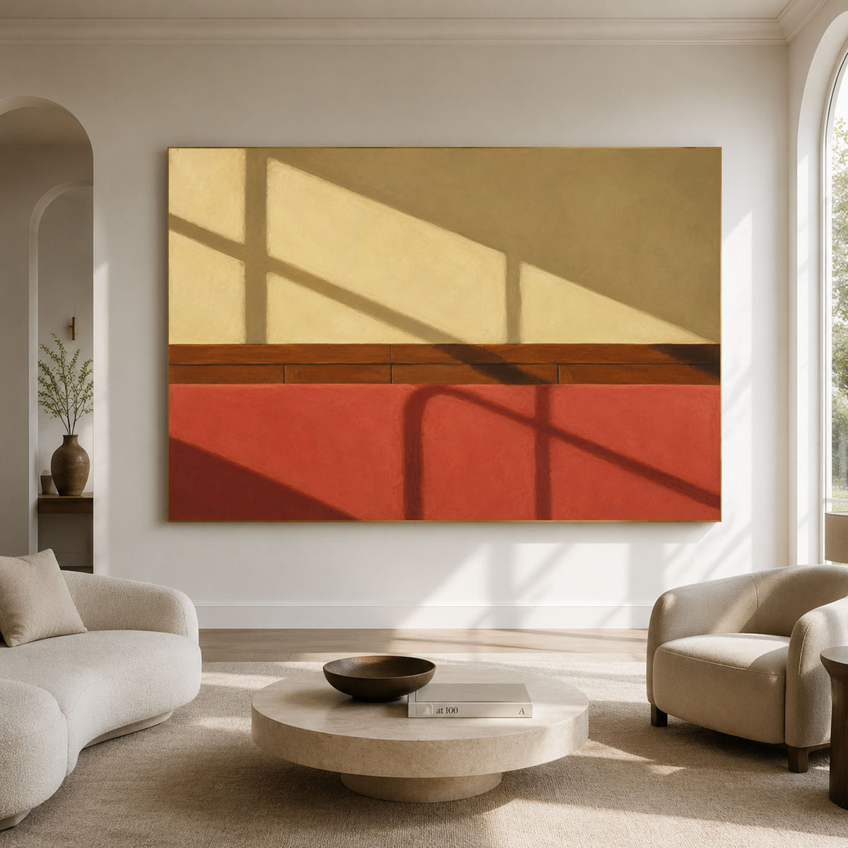 Quiet Geometry of Sun - interior setting 08 - expressive contemporary art painting