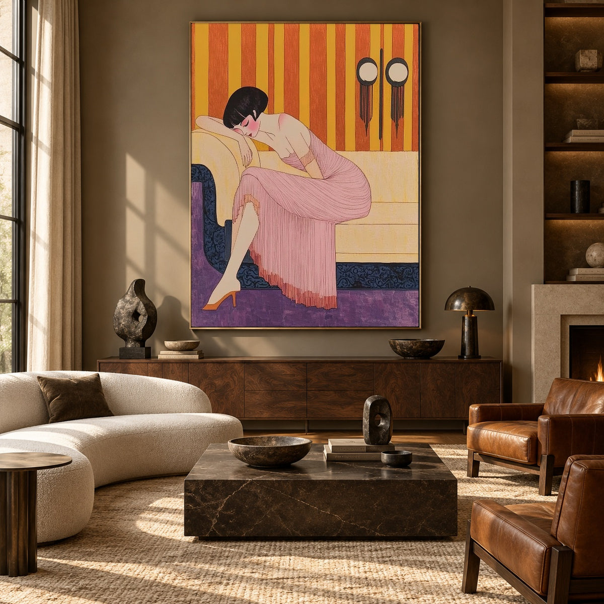 Quiet in Rose Silk - front-view living-room hero - expressive contemporary art painting