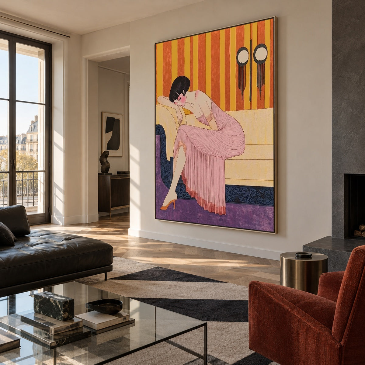 Quiet in Rose Silk - oblique view - expressive contemporary art painting