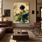Reading Among Soft Blossoms - interior setting 3 - expressive contemporary art painting
