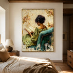 Reading Among Soft Blossoms - interior setting 5 - expressive contemporary art painting