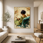 Reading Among Soft Blossoms - interior setting 6 - expressive contemporary art painting