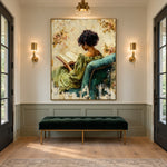 Reading Among Soft Blossoms - interior setting 8 - expressive contemporary art painting