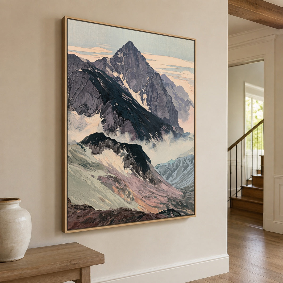 Ridges Above Drifting Mist - oblique view - expressive contemporary art painting