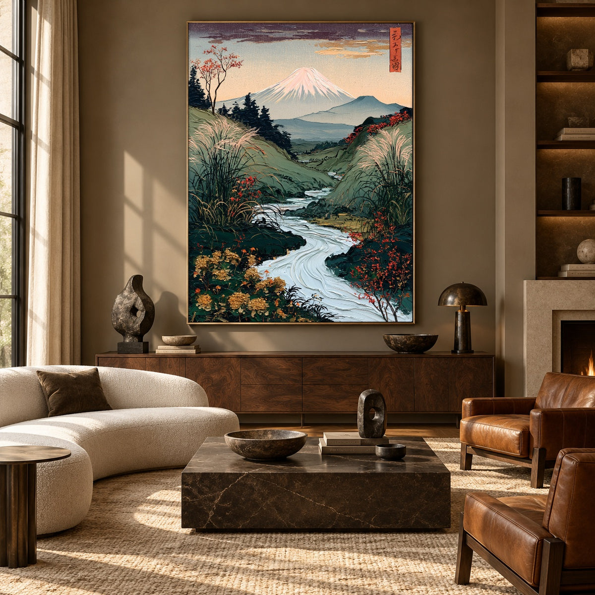 River Leading to Fuji - front-view living-room hero - expressive contemporary art painting