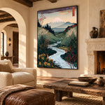 River Leading to Fuji - oblique view - expressive contemporary art painting