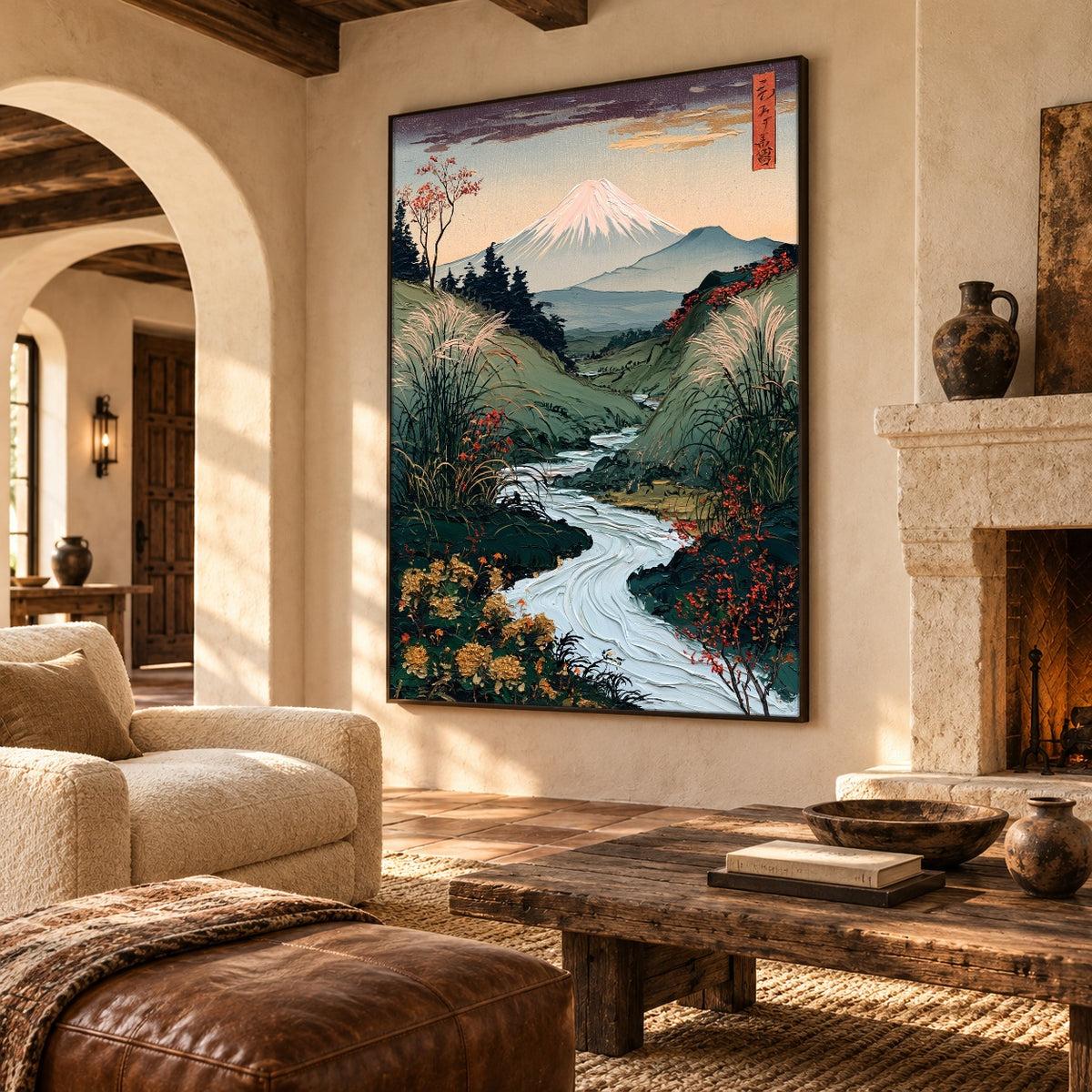 River Leading to Fuji - oblique view - expressive contemporary art painting