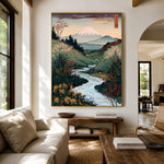 River Leading to Fuji - interior setting 3 - expressive contemporary art painting