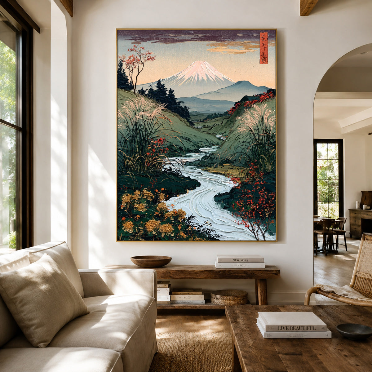 River Leading to Fuji - interior setting 3 - expressive contemporary art painting