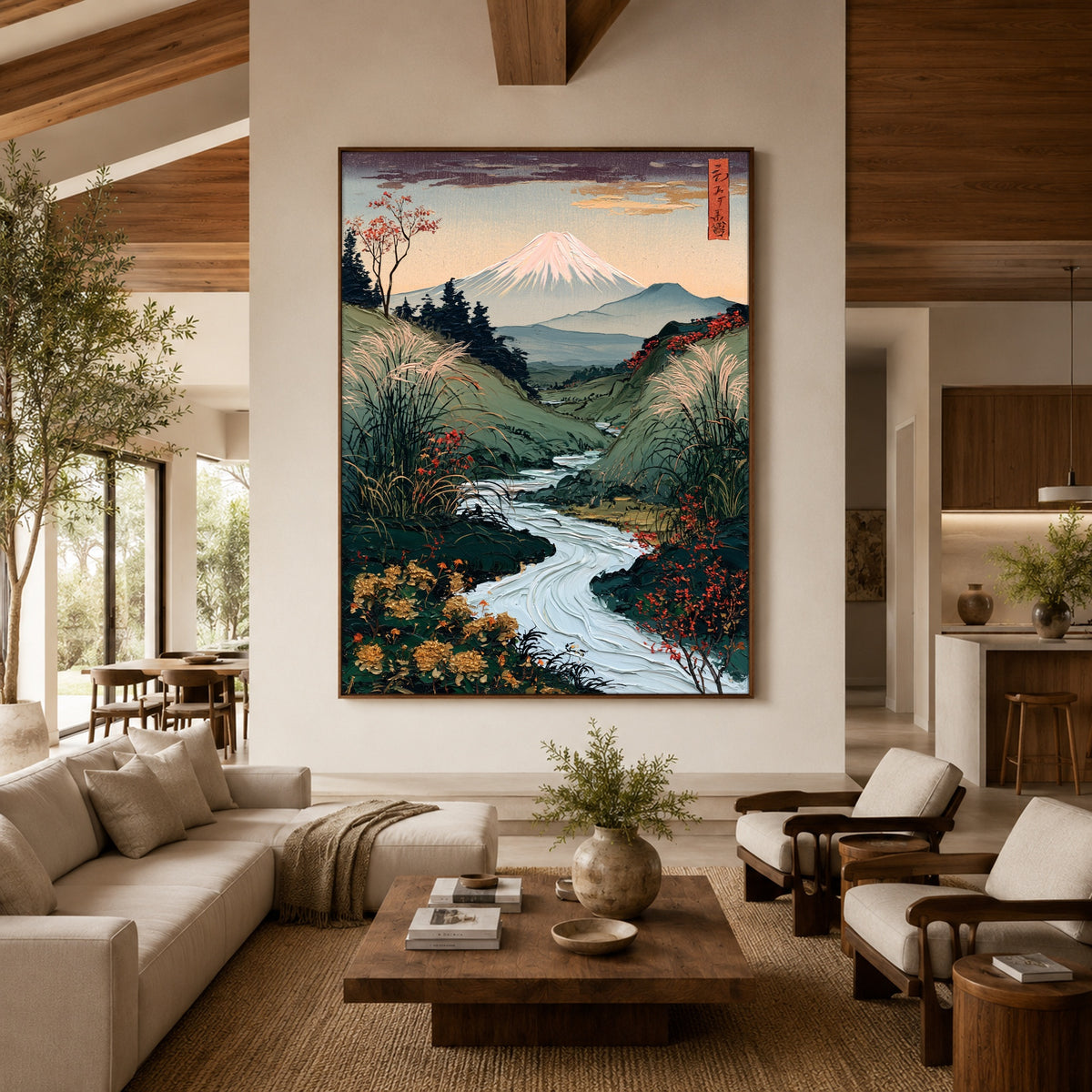 River Leading to Fuji - interior setting 4 - expressive contemporary art painting