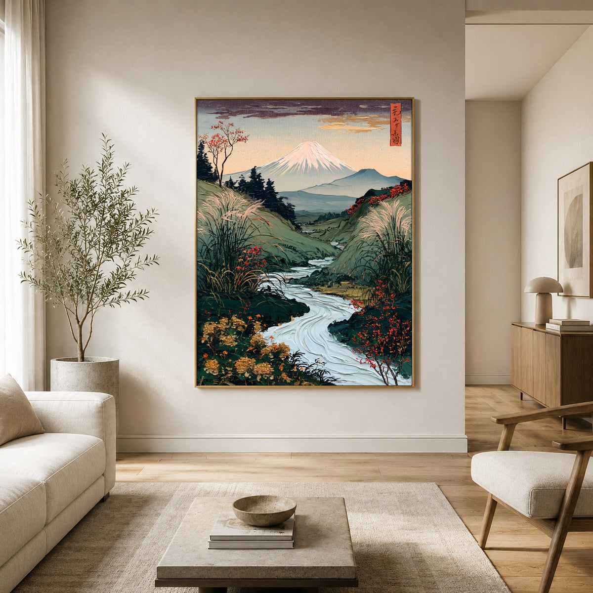 River Leading to Fuji - interior setting 5 - expressive contemporary art painting
