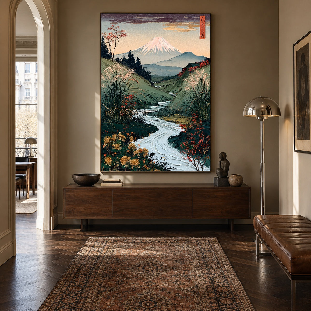 River Leading to Fuji - interior setting 6 - expressive contemporary art painting