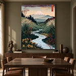 River Leading to Fuji - interior setting 7 - expressive contemporary art painting