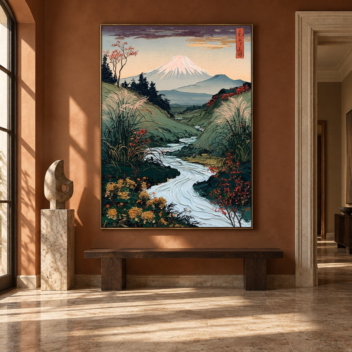 River Leading to Fuji - interior setting 8 - expressive contemporary art painting