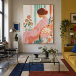 Rose Dress in Bloom - front-view living-room hero - expressive contemporary art painting