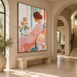 Rose Dress in Bloom - oblique view - expressive contemporary art painting