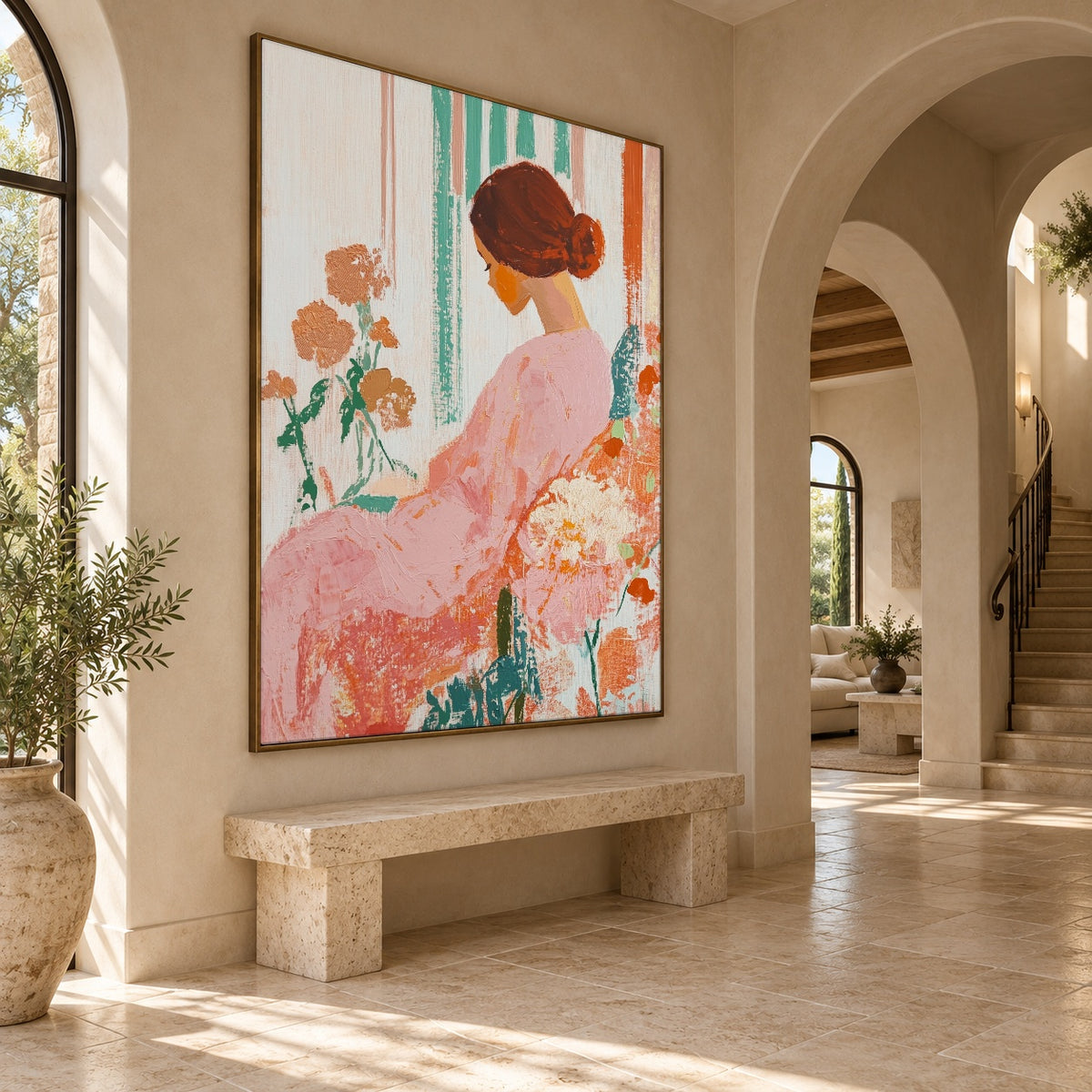 Rose Dress in Bloom - oblique view - expressive contemporary art painting