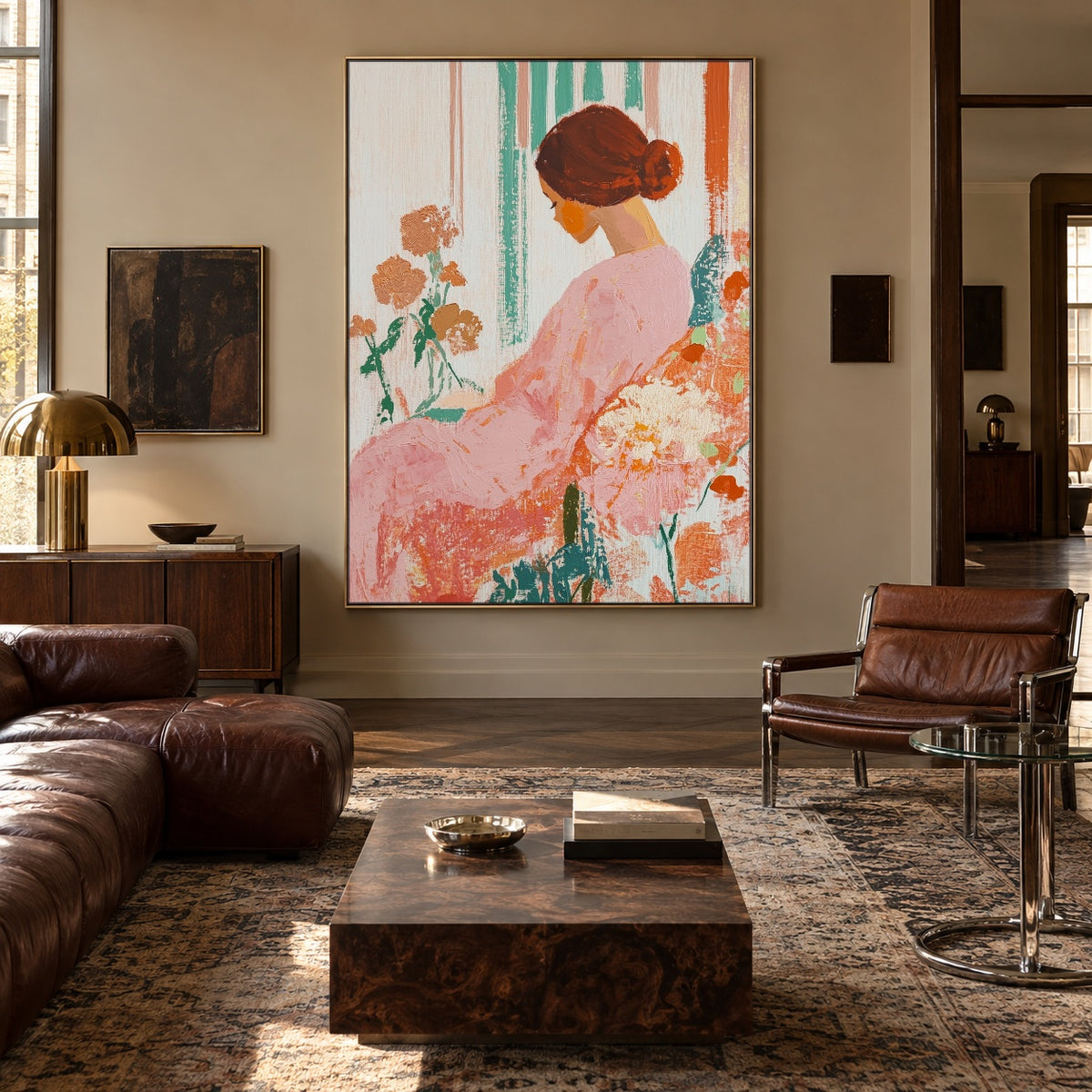 Rose Dress in Bloom - interior setting 4 - expressive contemporary art painting