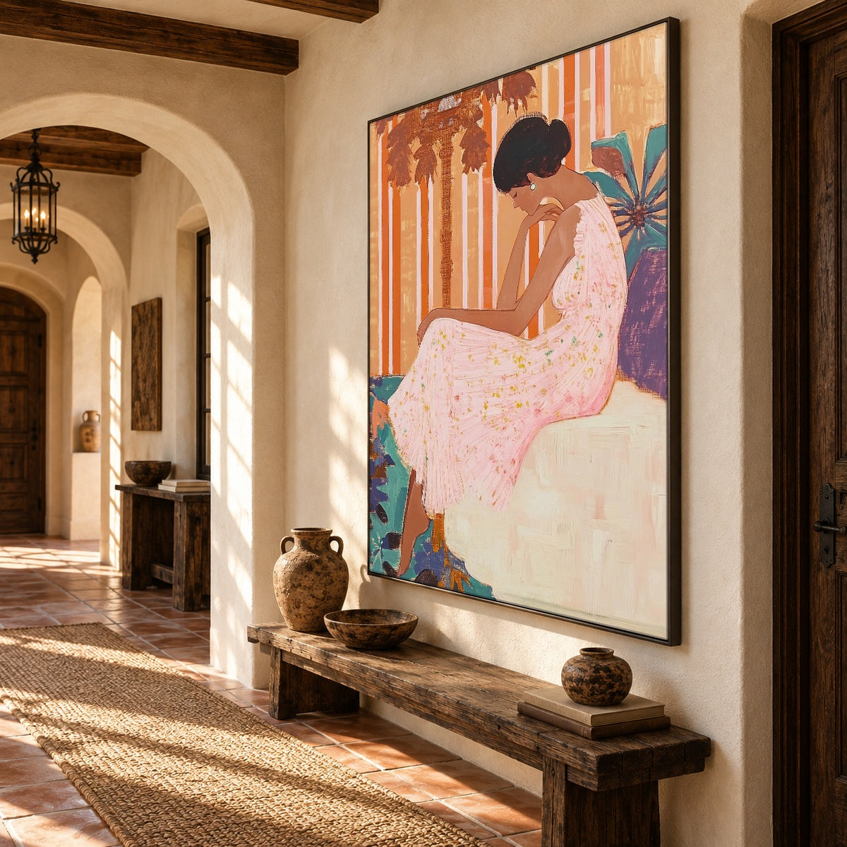 Rose Seat Reverie - oblique view - expressive contemporary art painting