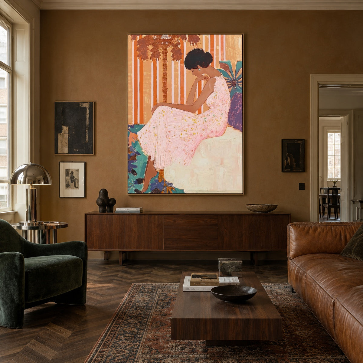 Rose Seat Reverie - interior setting 5 - expressive contemporary art painting