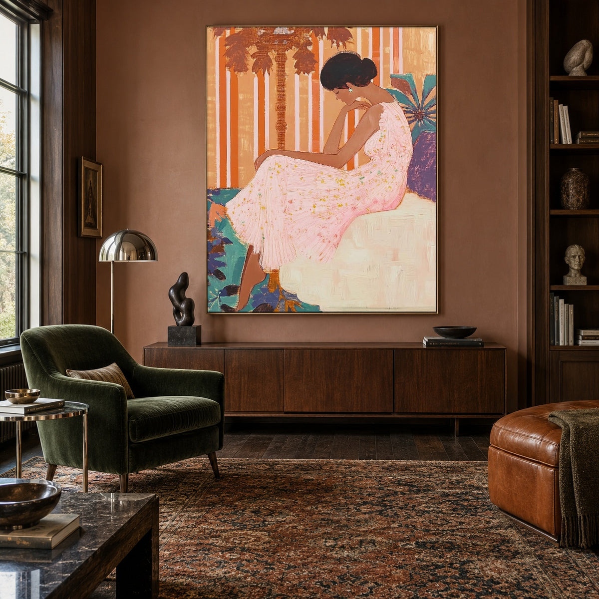 Rose Seat Reverie - interior setting 6 - expressive contemporary art painting