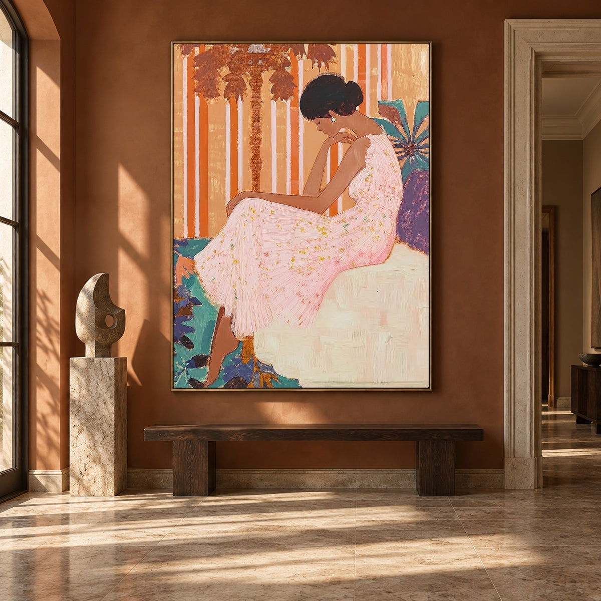 Rose Seat Reverie - interior setting 8 - expressive contemporary art painting