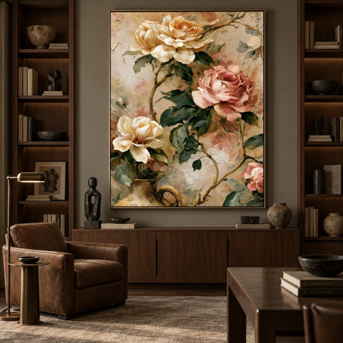 Roses Along the Vine - front-view living-room hero - expressive contemporary art painting