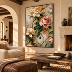Roses Along the Vine - oblique view - expressive contemporary art painting