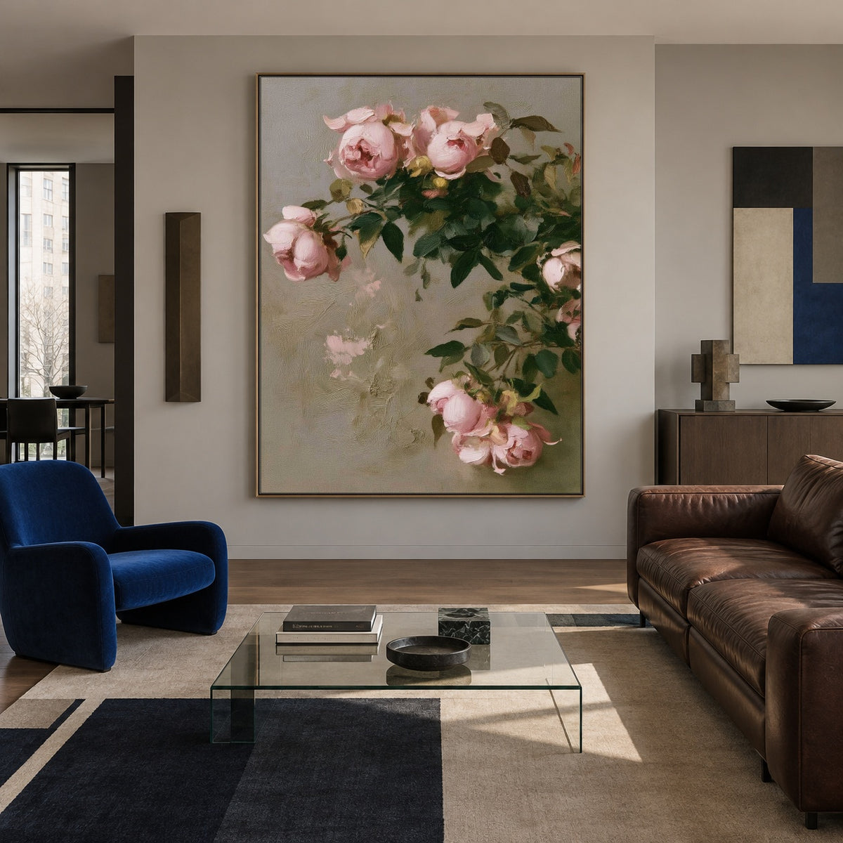 Roses in Gentle Air - front-view living-room hero - expressive contemporary art painting
