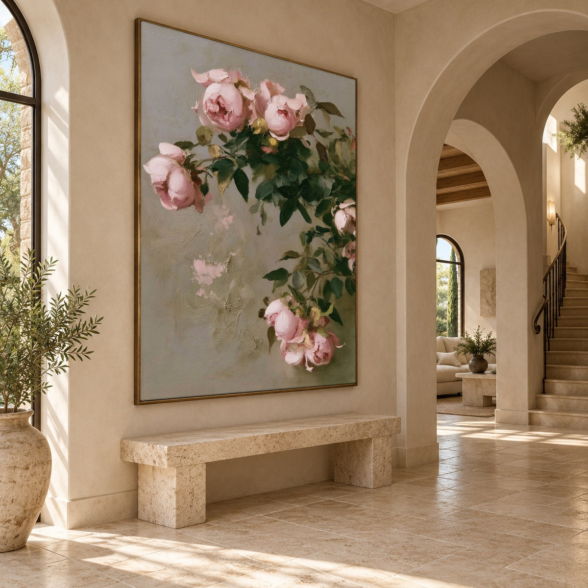 Roses in Gentle Air - oblique view - expressive contemporary art painting